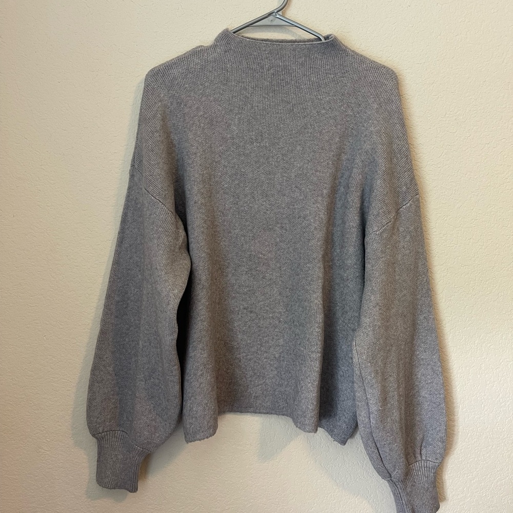 Vici Gray Cowl Neck Sweater with Balloon Sleeves